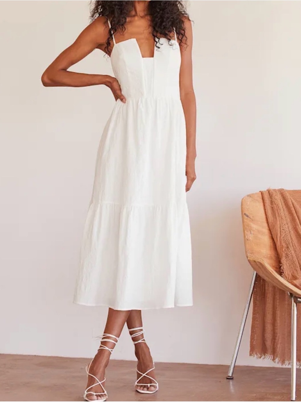 Lulus Simplicity and Sweetness‎ Small White Sleeveless Tiered Midi Dress Pockets - Picture 2 of 14